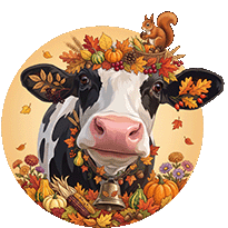 Fall themed Jellybean cow, mascot of the State Bar of Wisconsin