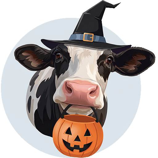 Halloween themed Jellybean cow, mascot of the State Bar of Wisconsin
