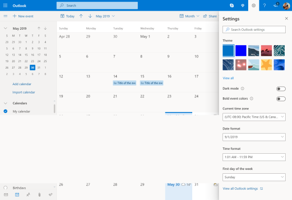 Outlook Live: Settings - Current Time Zone
